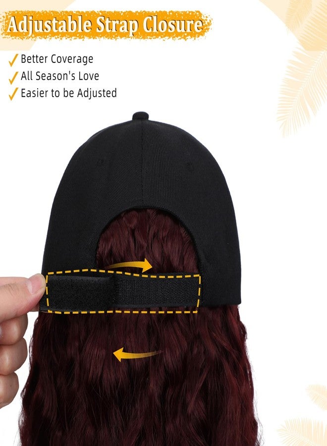 Lansigreen Baseball Cap with Hair Extensions Hat Wig Adjustable Hat Attached Curly Wave 14" Synthetic Hairpiece for Women Grape Red - Image 4